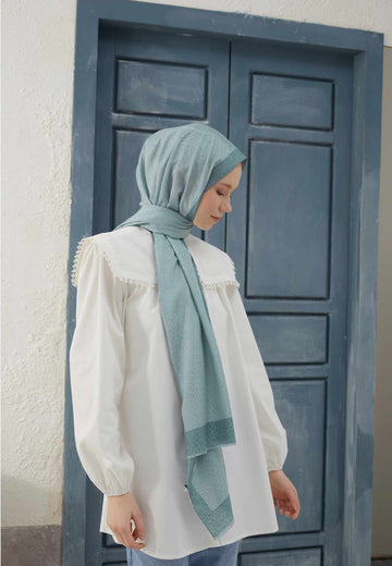Mint Yeşili Monogram Şal