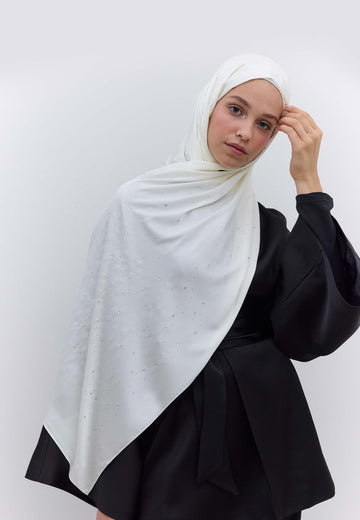 Ekru Strass Taşlı İpeksi Şal