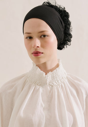 Siyah Dantel Topuzlu Bone(lace Eva)