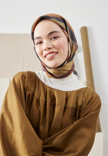 Kahve Color Mıx Desen Pamuk İpek Eşarp