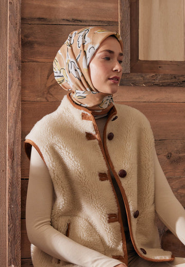 Pastel Turuncu Aspen Desen Pamuk İpek Eşarp