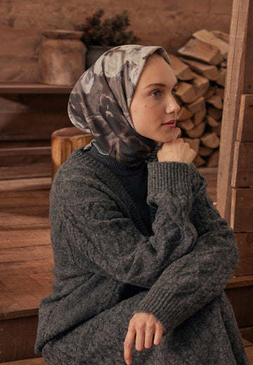 Kahverengi Roslyn Desen Pamuk İpek Eşarp