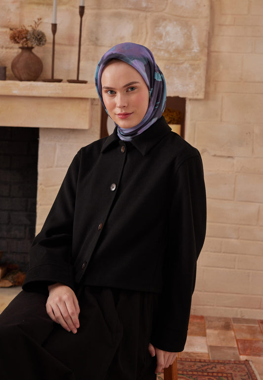 Gece Mavisi Darcy Desen Pamuk İpek Eşarp