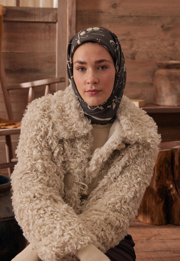 Acı Kahve Luna Desen Pamuk İpek Eşarp