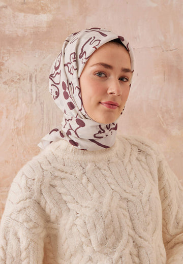 Vişne Luna Desen Pamuk İpek Eşarp