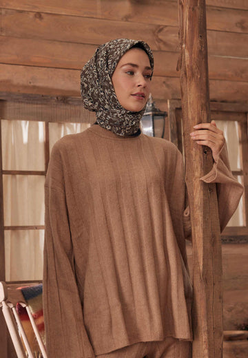 Kahve Estelle Desen Pamuk İpek Eşarp