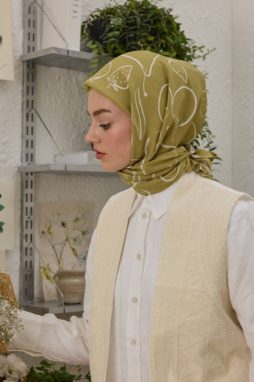 Yeşil Eloıse Desen Pamuk İpek Eşarp