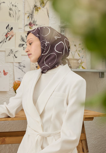 Koyu Mürdüm Eloıse Desen Pamuk İpek Eşarp