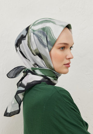 Siyah Colour Waves Desen Pamuk Vual Eşarp