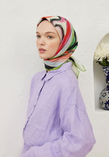 Yeşil Colour Waves Desen Pamuk Vual Eşarp