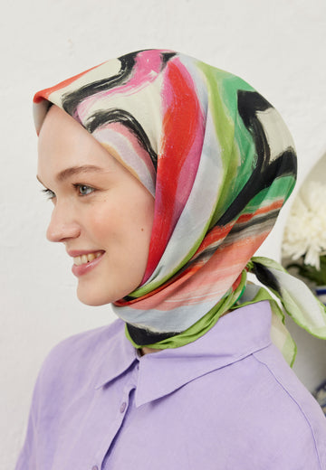 Yeşil Colour Waves Desen Pamuk Vual Eşarp