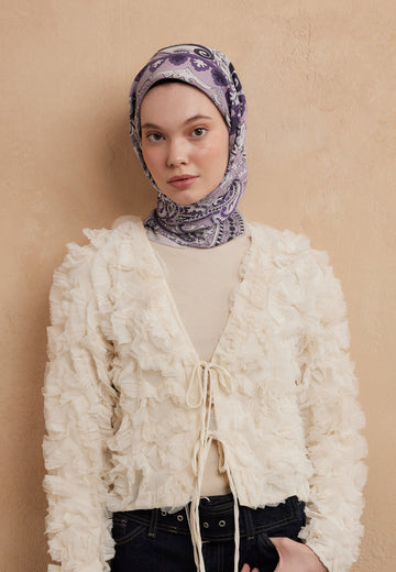 Leylak Lena Desen Pamuk İpek Eşarp