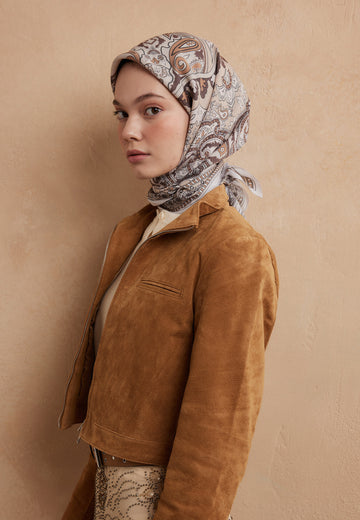 Cappuccıno Lena Desen Pamuk İpek Eşarp