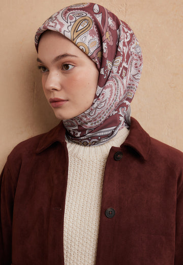 Vıntage Pembe Lena Desen Pamuk İpek Eşarp