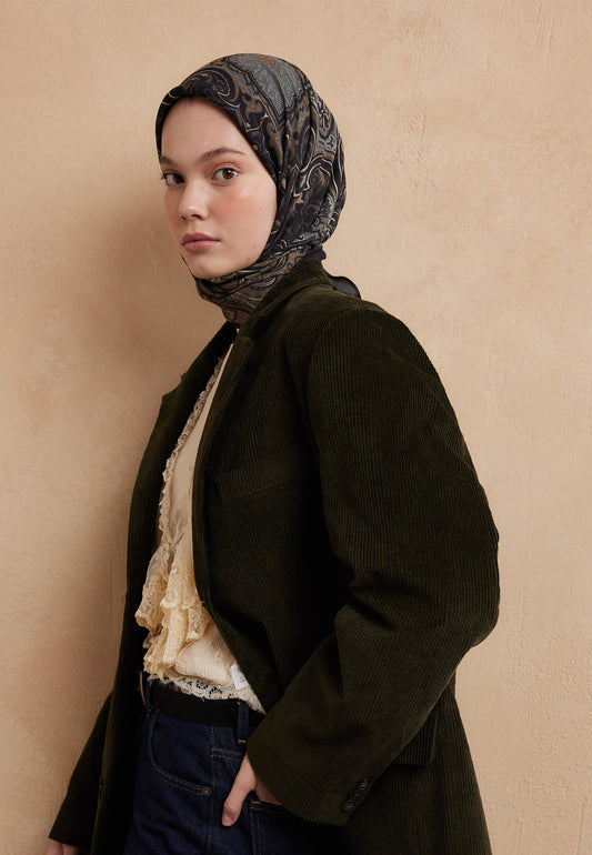 Siyah Vera Desen Pamuk İpek Eşarp