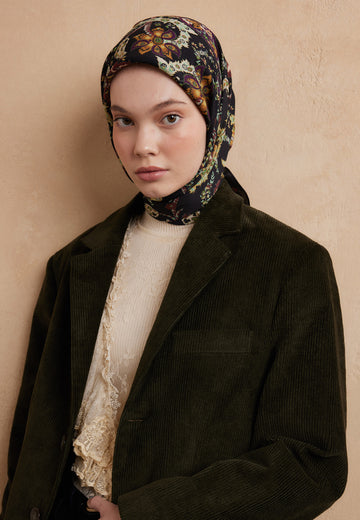 Siyah Enya Desen Pamuk İpek Eşarp