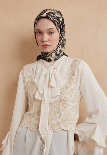 Koyu Kahve Floral Paısley Desen Pamuk İpek Eşarp