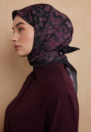 Leylak Freda Desen Pamuk İpek Eşarp
