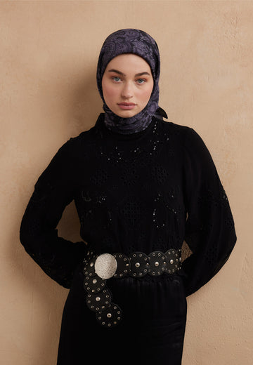 Mor Freda Desen Pamuk İpek Eşarp