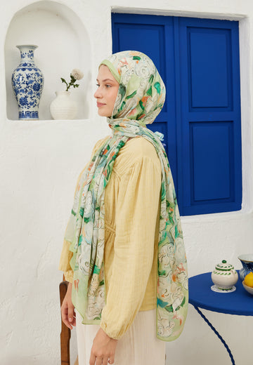 Açık Yeşil Linda Desen Rami Şal