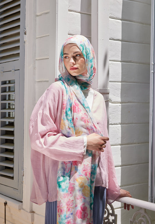 Pembe Fiona Desen Rami Şal