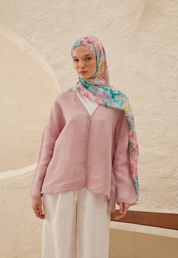 Pembe Fiona Desen Rami Şal