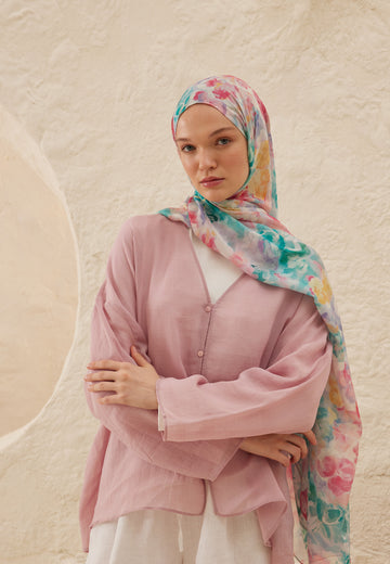 Pembe Fiona Desen Rami Şal