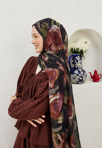 Gülkurusu Summer Rose Desen Rami Şal