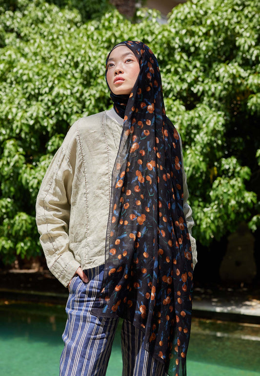 Lacivert Cherry Desen Rami Şal