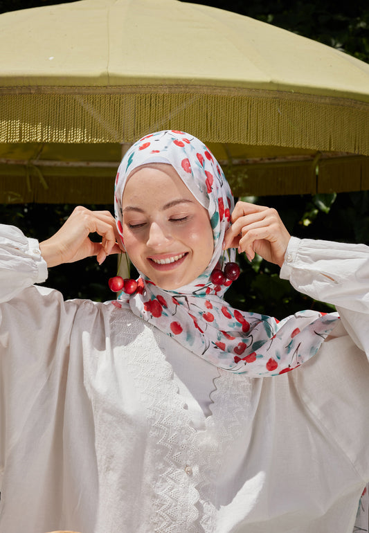 Ekru Cherry Desen Rami Şal