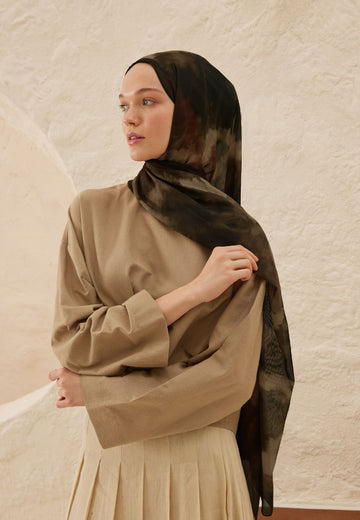 Kahve Batik Desen Rami Şal