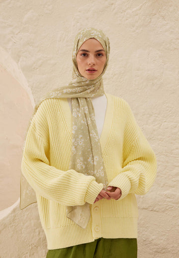 Adaçayı Papatya Desen Rami Şal