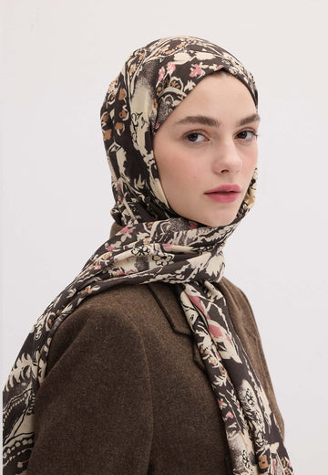 Antrasit Floral Paısley Desen Şal