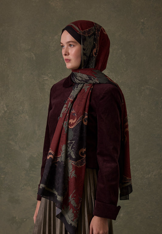Bordo Sıenna Desen Şal