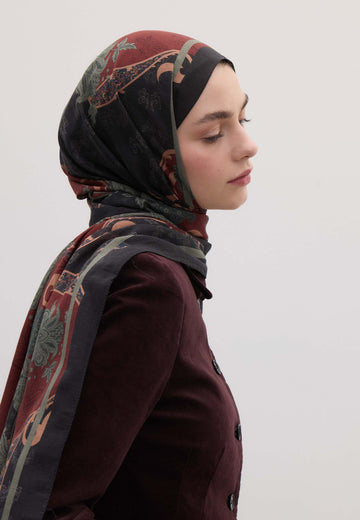 Bordo Sıenna Desen Şal