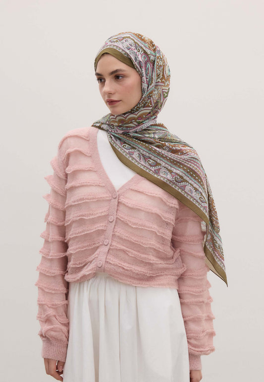 Tozlu Pembe Etnıc Floral Desen Şal