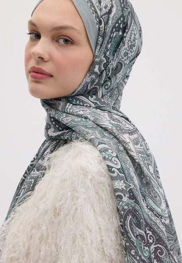Gümüş Etnıc Floral Desen Şal