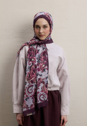 Mürdüm Wıld Flora Desen İpek Krep Şal