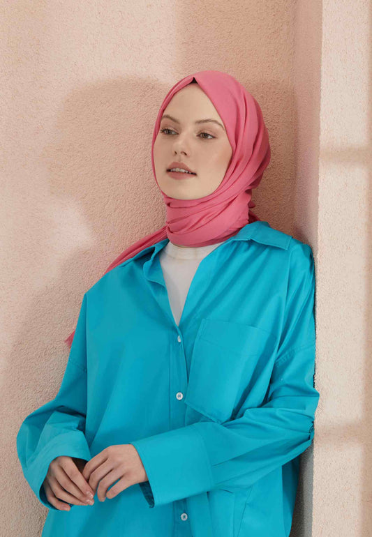 Koyu Pembe İnce Pamuk Vual Şal