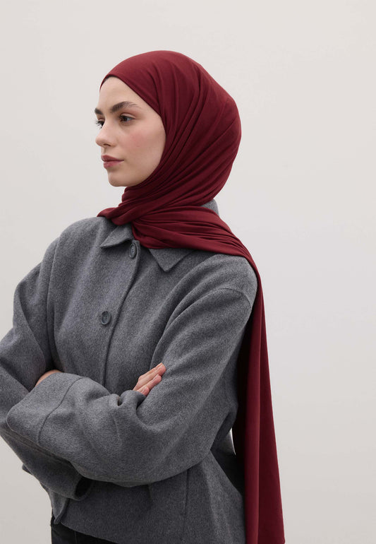 Koyu Bordo Bambu Penye Şal