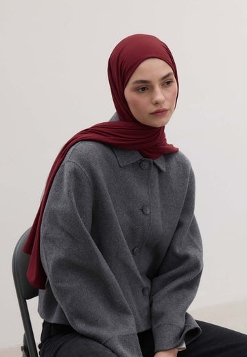 Koyu Bordo Bambu Penye Şal