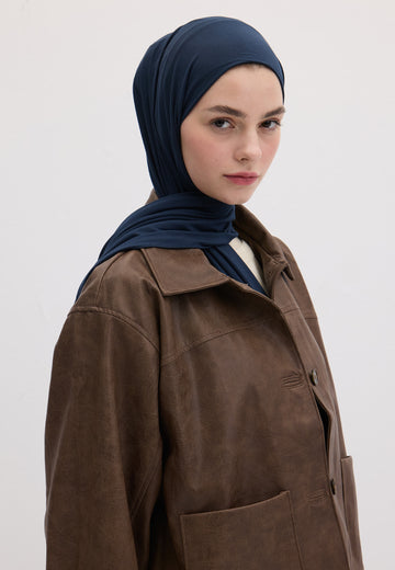 Koyu Mavi Bambu Penye Şal