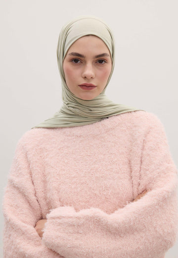 Pastel Yeşil Bambu Penye Şal