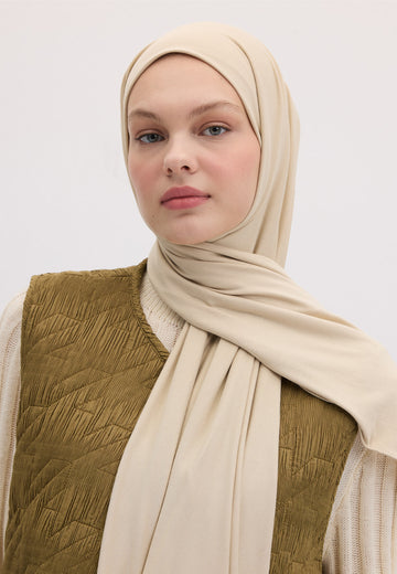 Bej Bambu Penye Şal
