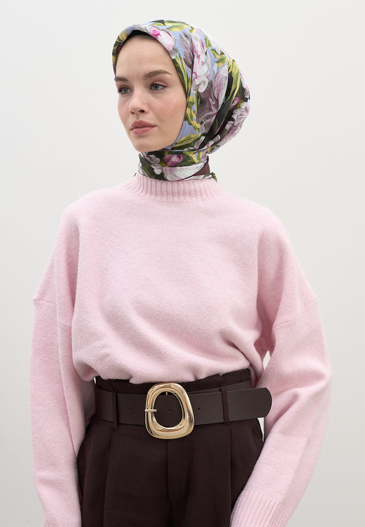 Mürdüm Lotus Desen Pamuklu Viskon Eşarp