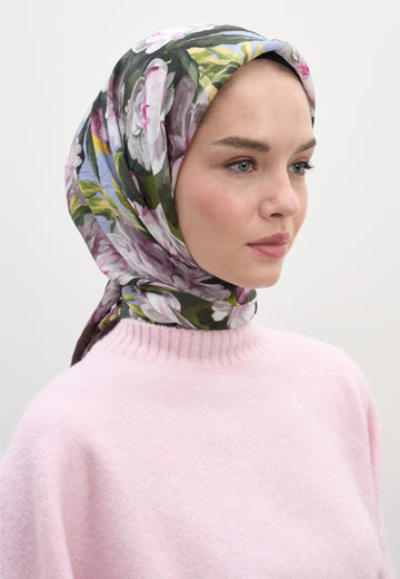 Mürdüm Lotus Desen Pamuklu Viskon Eşarp