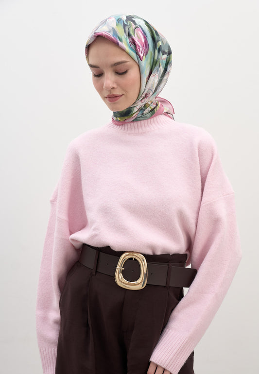 Pembe Nerıssa Desen Pamuklu Viskon Eşarp