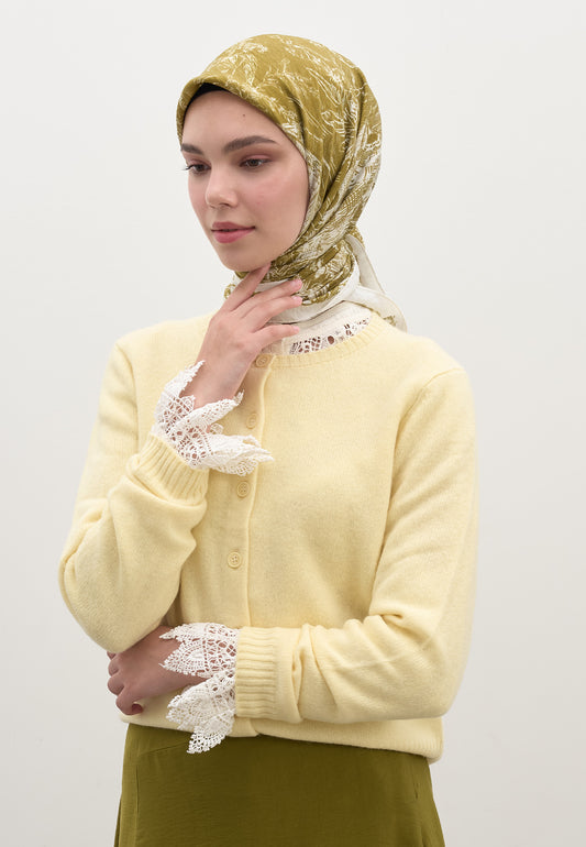 Yağ Yeşili Secret Elegance Desen Pamuklu Viskon Eşarp