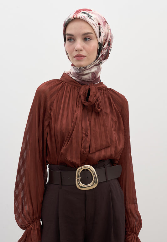 Bordo Vanılla Blossom Desen Pamuklu Viskon Eşarp