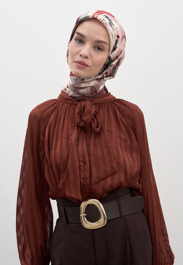Bordo Vanılla Blossom Desen Pamuklu Viskon Eşarp
